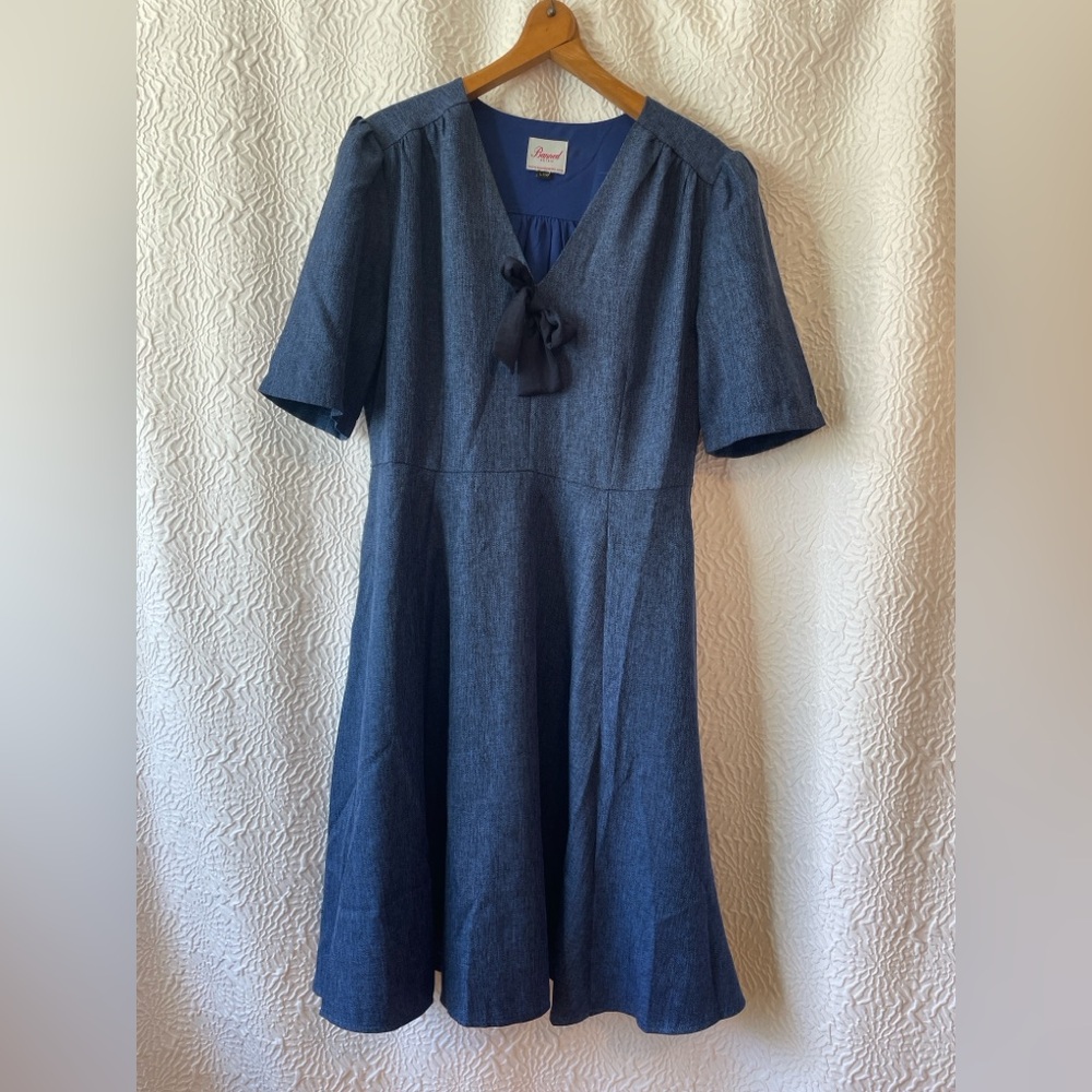 Banned Retro 1950s Swing Style Blue Bow Front Dress Size L/14